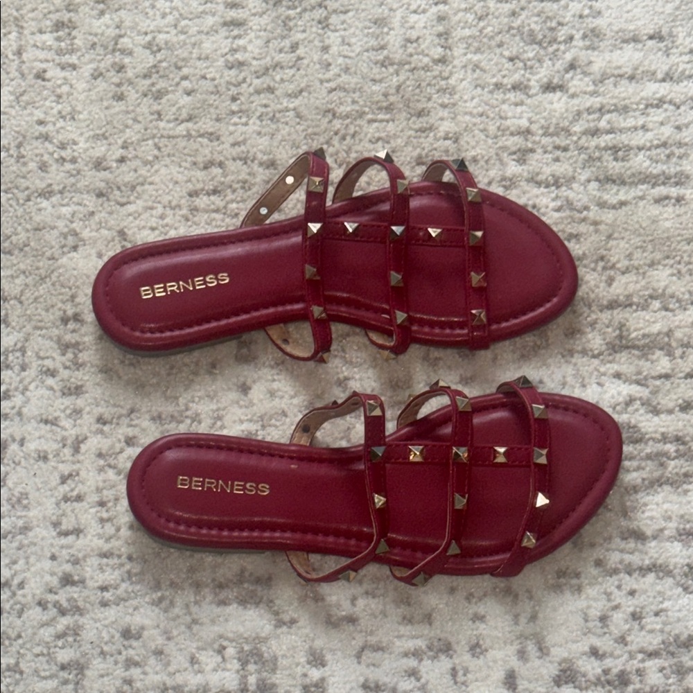 Burgundy Studded Slide Sandals